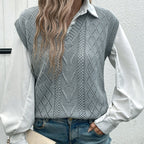 Damen eleganter Strickpullover mit V-Ausschnitt und modischem Rautenmuster