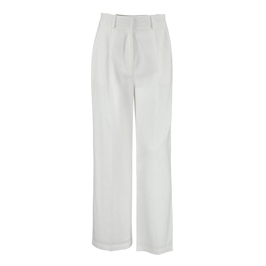 Damen Weit geschnittene Leinenhose mit elastischem Bund und hohem Taillenbund R&B