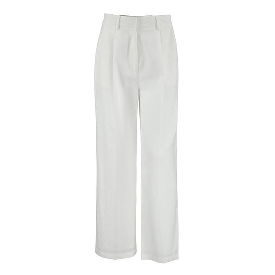 Damen Weit geschnittene Leinenhose mit elastischem Bund und hohem Taillenbund R&B