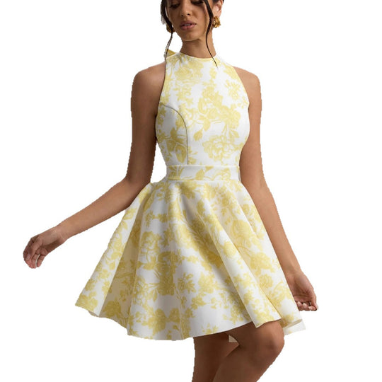Damen Verspielt tailliertes Minimal-Kleid mit schwingendem Rock und halber Rückenansicht R&B