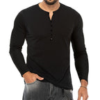 Herren Langarm-Henley-Shirt aus weichem Baumwollmix mit feiner Knopfleiste R&B