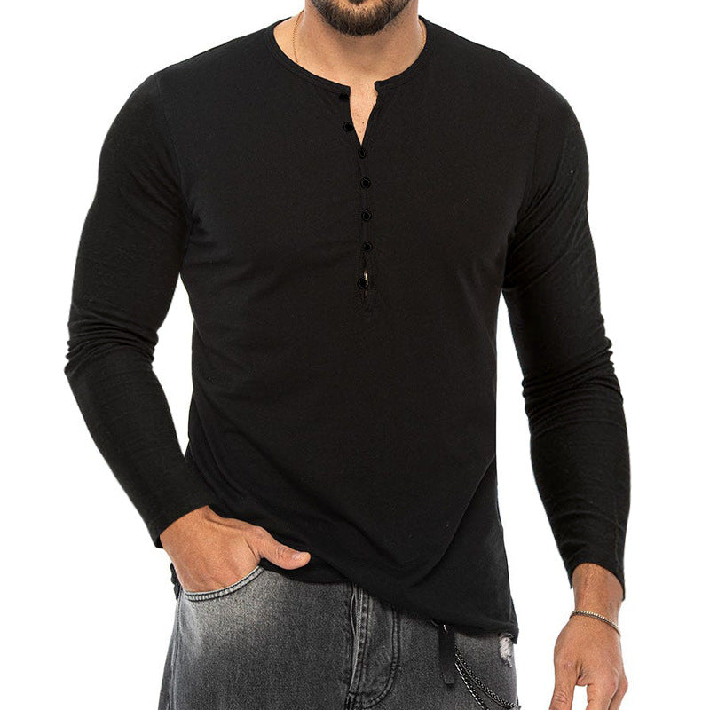 Herren Langarm-Henley-Shirt aus weichem Baumwollmix mit feiner Knopfleiste R&B