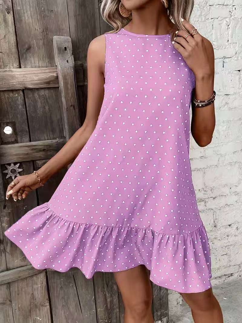 Damen Minikleid mit Herzmuster und Volantabschluss R&B