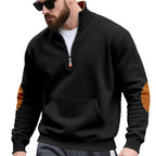Herren nan Halbzip-Sweatshirt mit Stehkragen, Kängurutasche und kontrastierenden Ellbogenpatches R&B