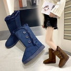 Damen modische Kurzstiefel mit wohligem Kunstfell und stilvollen Knopf-Details R&B
