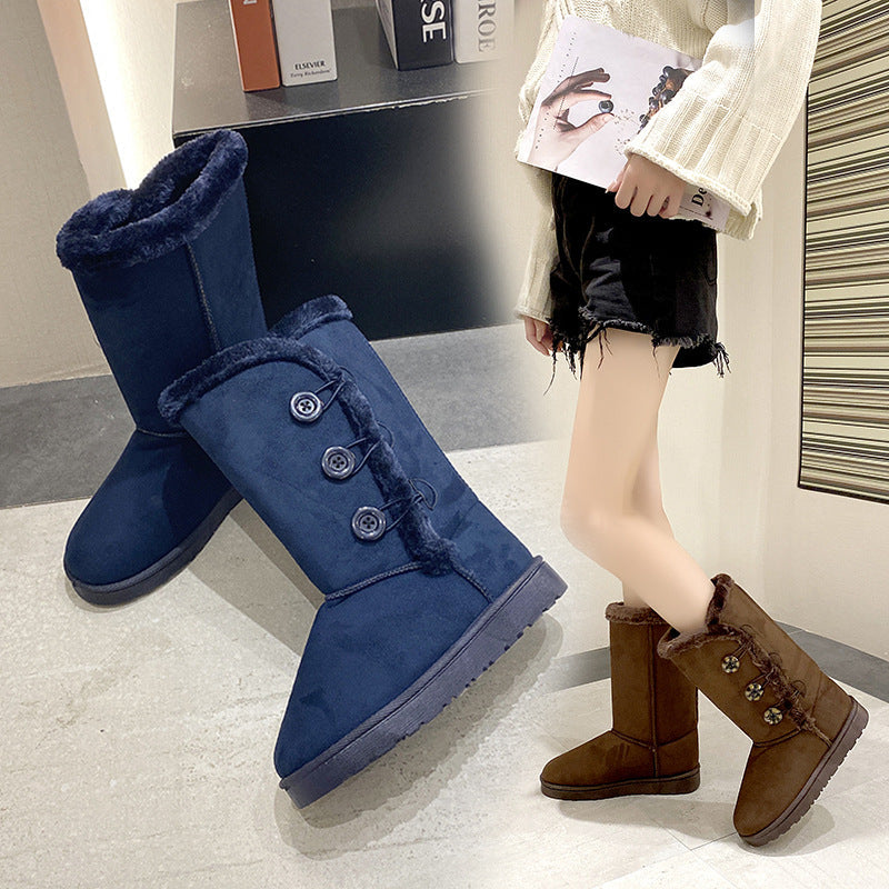 Damen modische Kurzstiefel mit wohligem Kunstfell und stilvollen Knopf-Details R&B