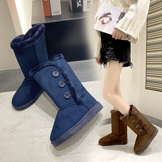 Damen modische Kurzstiefel mit wohligem Kunstfell und stilvollen Knopf-Details R&B