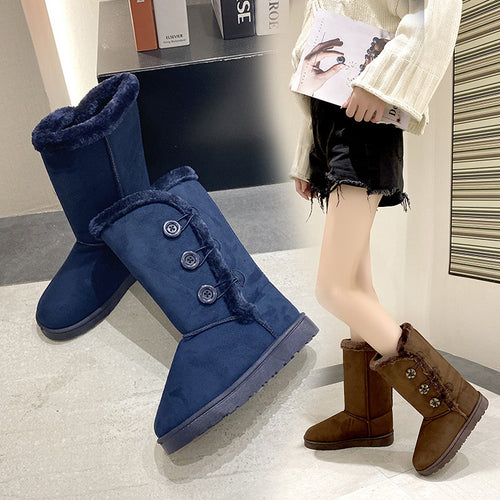 Damen modische Kurzstiefel mit wohligem Kunstfell und stilvollen Knopf-Details R&B
