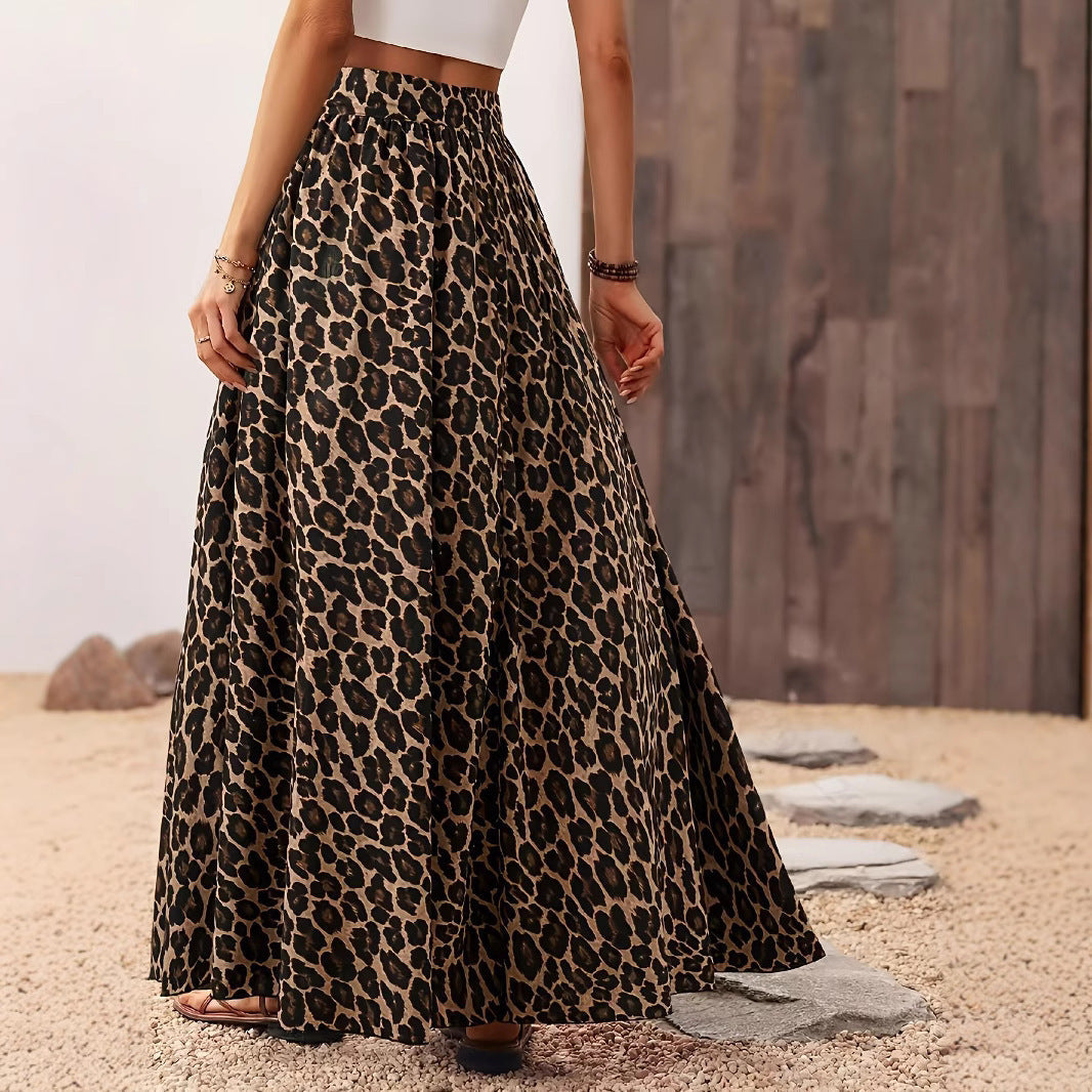 Damen Maxi-Rock mit elastischem Bund und Leopardenmuster R&B