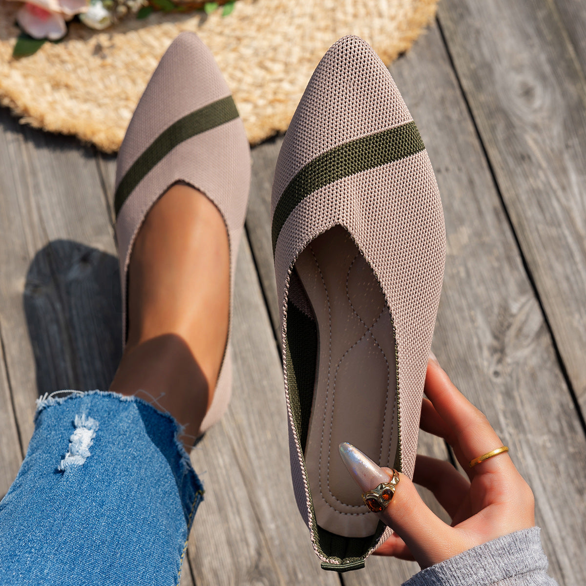 Damen modische spitze Ballerinas mit atmungsaktivem Obermaterial R&B