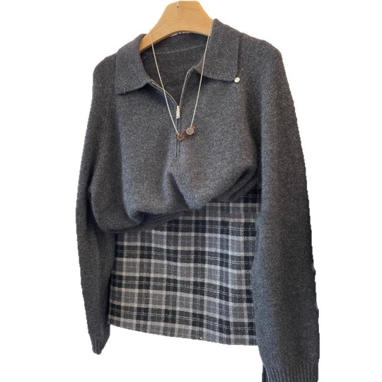 Damen Kuscheliger Pullover mit Stehkragen und kurzem Reißverschluss R&B
