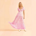 Damen Maxikleid mit blumigem Design und hochwertigen Puffärmeln R&B