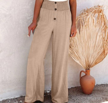 Damen Weite Hochbundhose mit dekorativen Knöpfen R&B