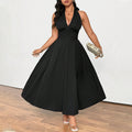 Damen elegantes etwas schwingendes Abendkleid mit tiefem V-Ausschnitt R&B