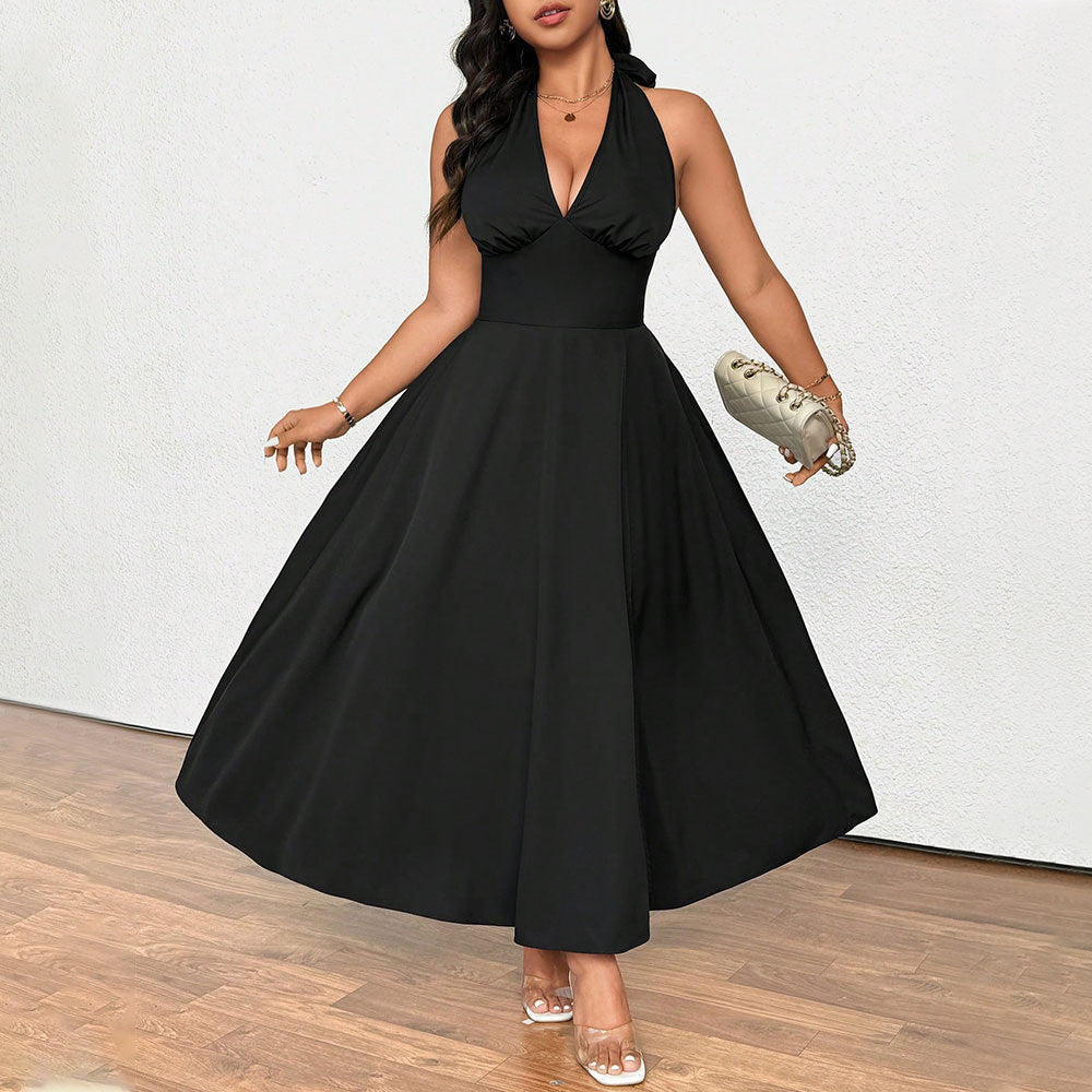 Damen elegantes etwas schwingendes Abendkleid mit tiefem V-Ausschnitt R&B