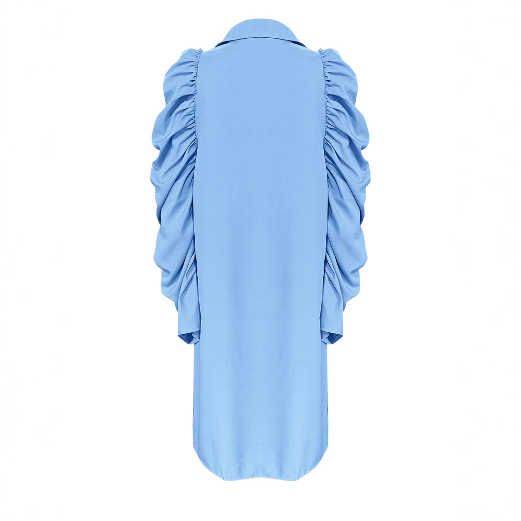 Damen Hemdblusenkleid mit voluminösen Puffärmeln und eleganter Knopfleiste R&B