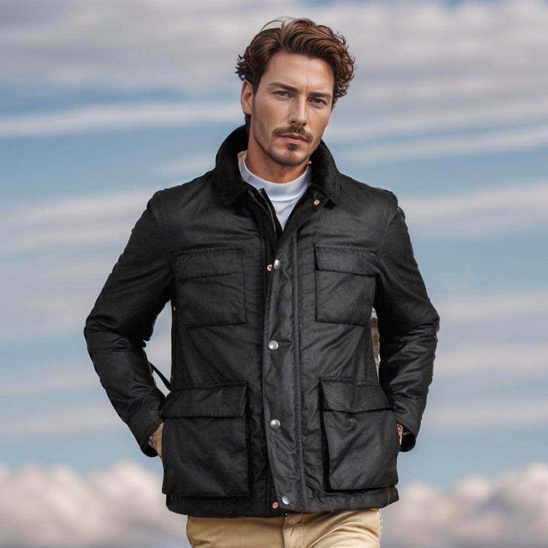 Herren funktionale Utility-Jacke mit warmem Fleece-Kragen und praktischen Taschen R&B