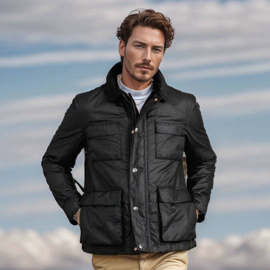 Herren funktionale Utility-Jacke mit warmem Fleece-Kragen und praktischen Taschen R&B