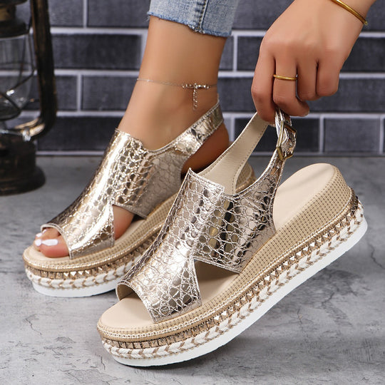 Damen Riemensandalen mit modischer Schmuckverzierung und Plateau-Rand R&B