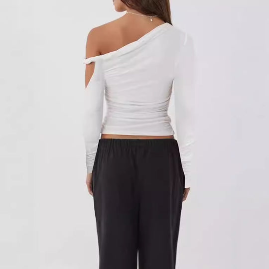 Damen Elegante asymmetrische Bluse mit langen Ärmeln und Raffung R&B