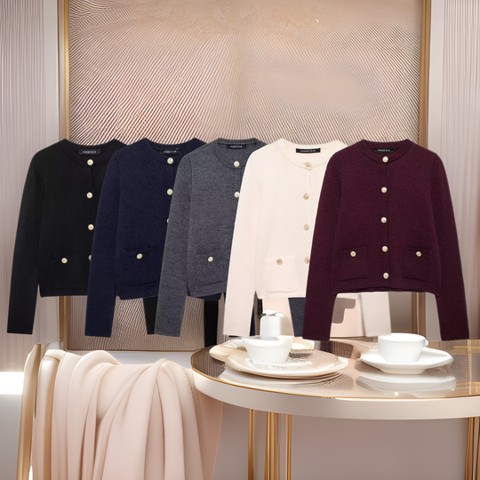 Damen Strickjacke mit schimmernden Knöpfen und Taschen R&B