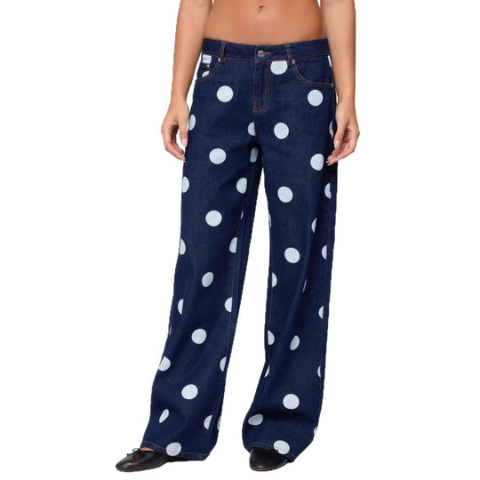 Damen Polka-Dot Denim-Set mit lässiger Schnittführung und angesagten Details R&B