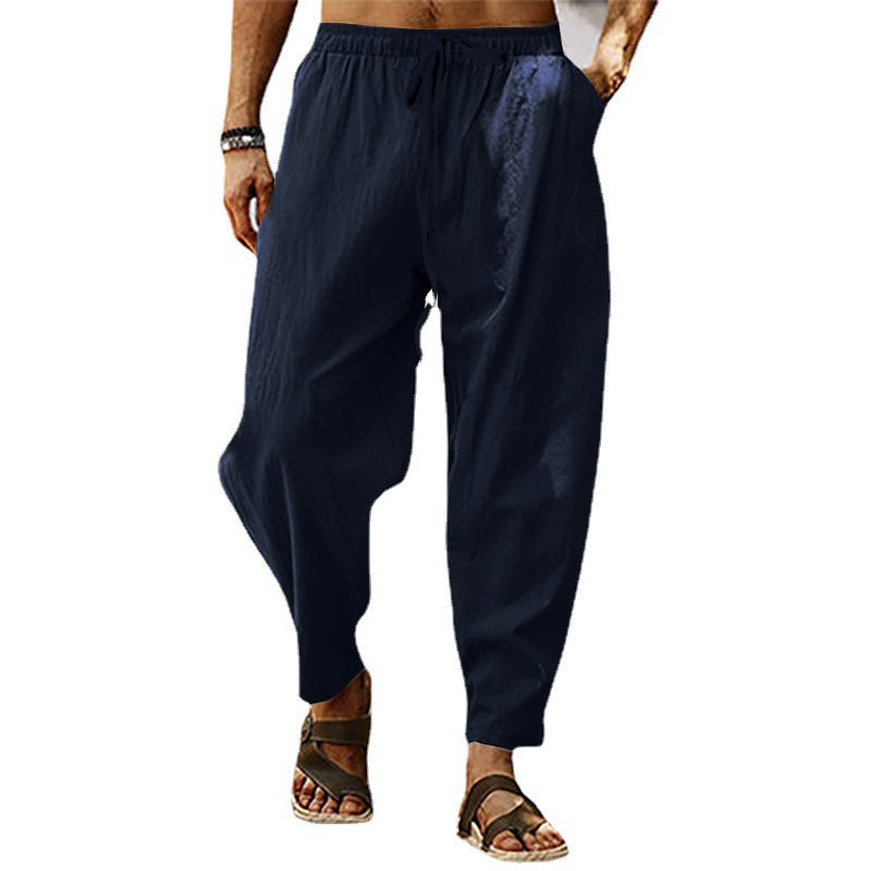 Herren luftige Leinenhose mit seitlichem Kordelzug und entspanntem Schnitt R&B