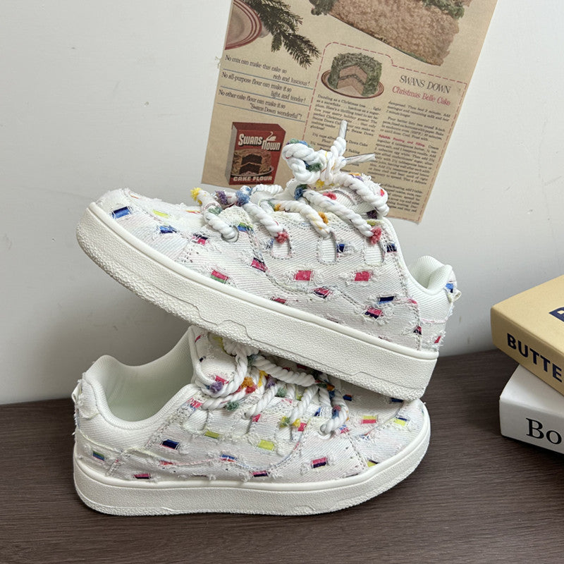 Damen Sneakers mit kreativem bunten Muster und bequemer Schnürung R&B