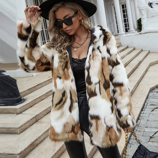 Damen Modischer Kurzhaarmantel mit tierischem Muster R&B