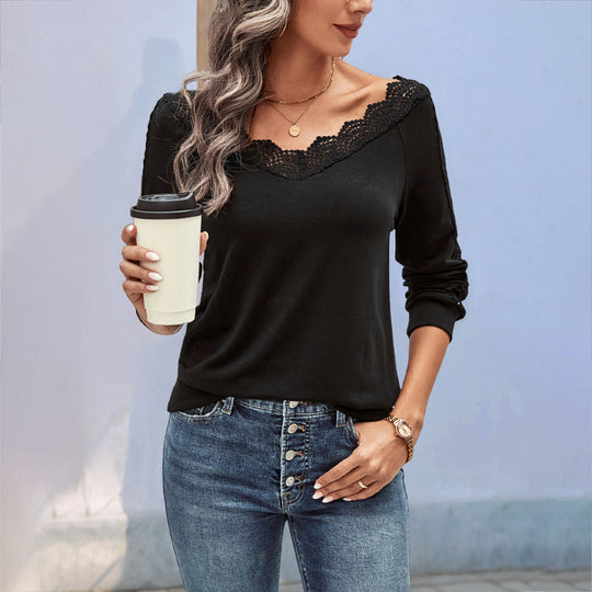 Damen Elegantes Oberteil mit Spitzendetails und Rundhalsausschnitt R&B