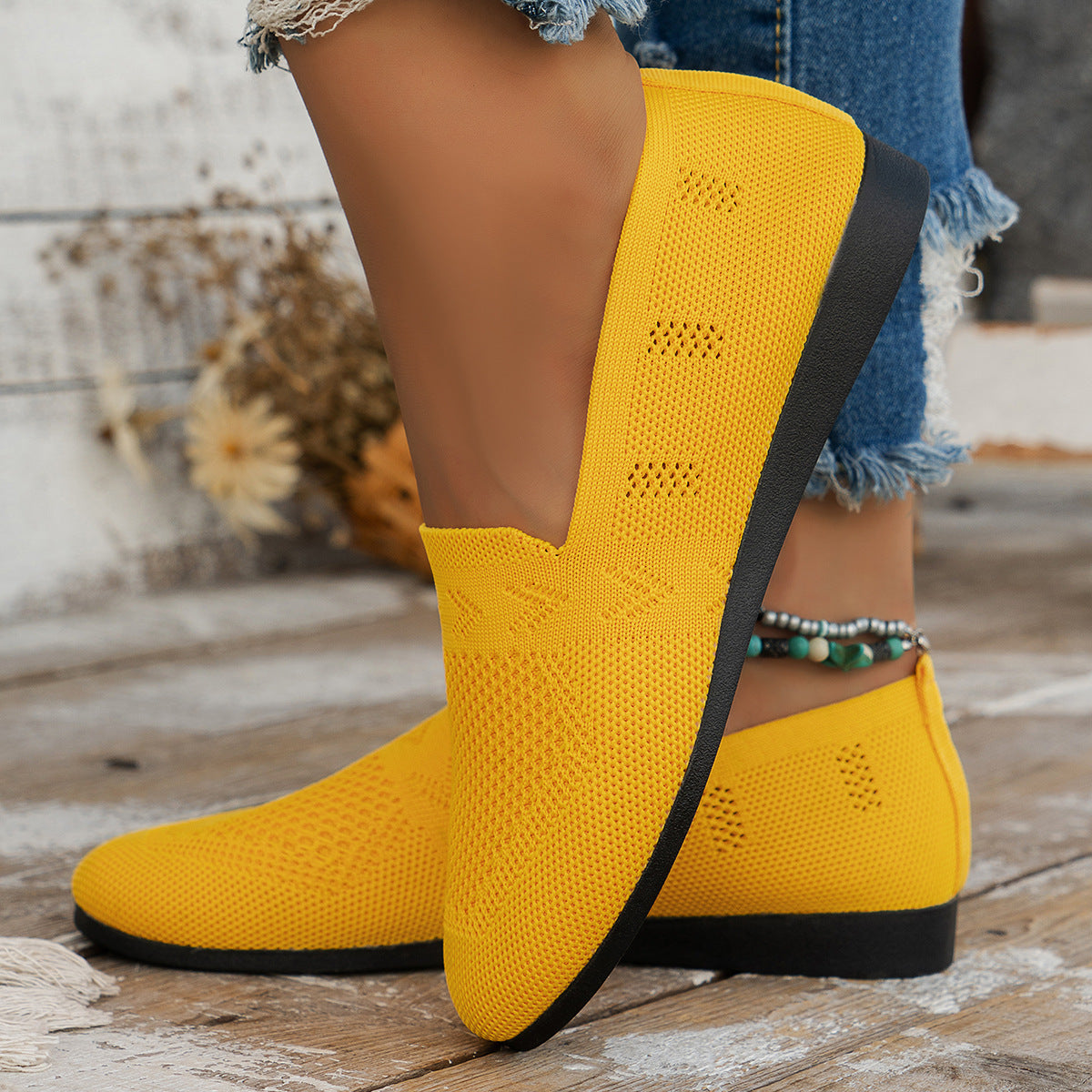 Damen Atmungsaktive Slip-On Sneakers mit flexiblem Strickdesign R&B