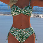 Damen Bikini-Set mit stilvollem Karomuster und goldfarbenen Akzenten