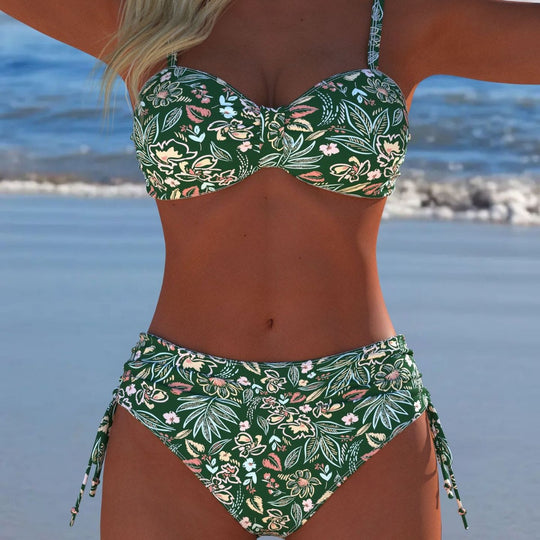 Damen Bikini-Set mit stilvollem Karomuster und goldfarbenen Akzenten R&B