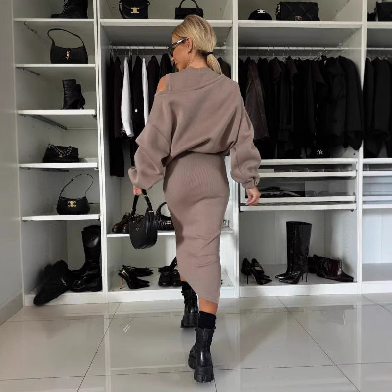 Damen legeres Sweatkleid mit asymmetrischem Saum und luftigen Ärmeln R&B