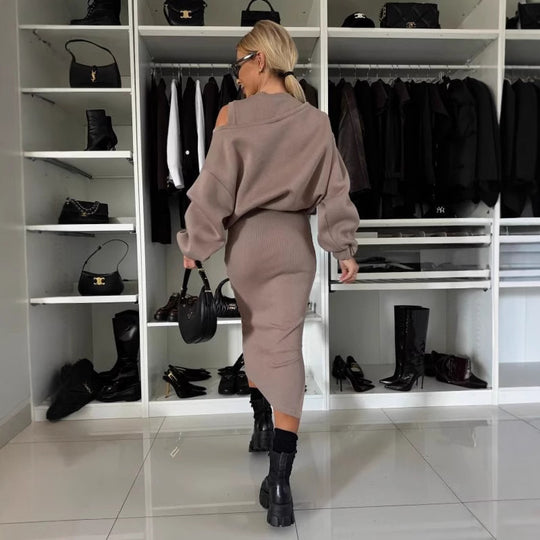 Damen legeres Sweatkleid mit asymmetrischem Saum und luftigen Ärmeln R&B