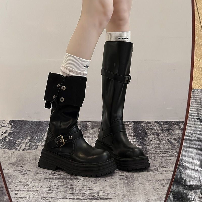 Damen Modische und robuste Stiefel mit verstellbarem Riemen und Schnalle R&B