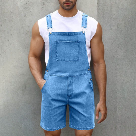 Herren Latzshorts aus Baumwoll-Denim mit praktischen Taschen und verstellbaren Trägern R&B