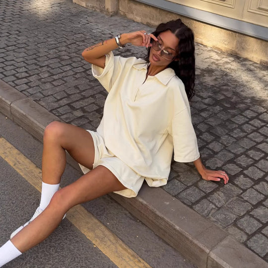 Damen lässiges Polo-Kleid mit bequemen 3/4-Ärmeln und modernem Ausschnitt R&B