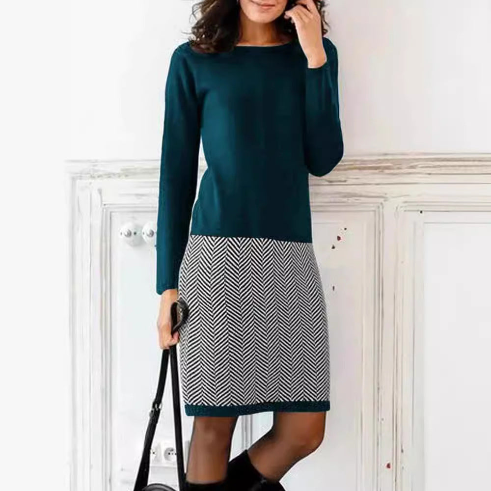 Elegantes Damen Strickkleid mit Chevron-Muster für Alltag & Büro | R&B
