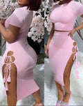Damen elegantes Midi-Kleid mit verspielten Cut-Outs und dekorativen Fransen R&B