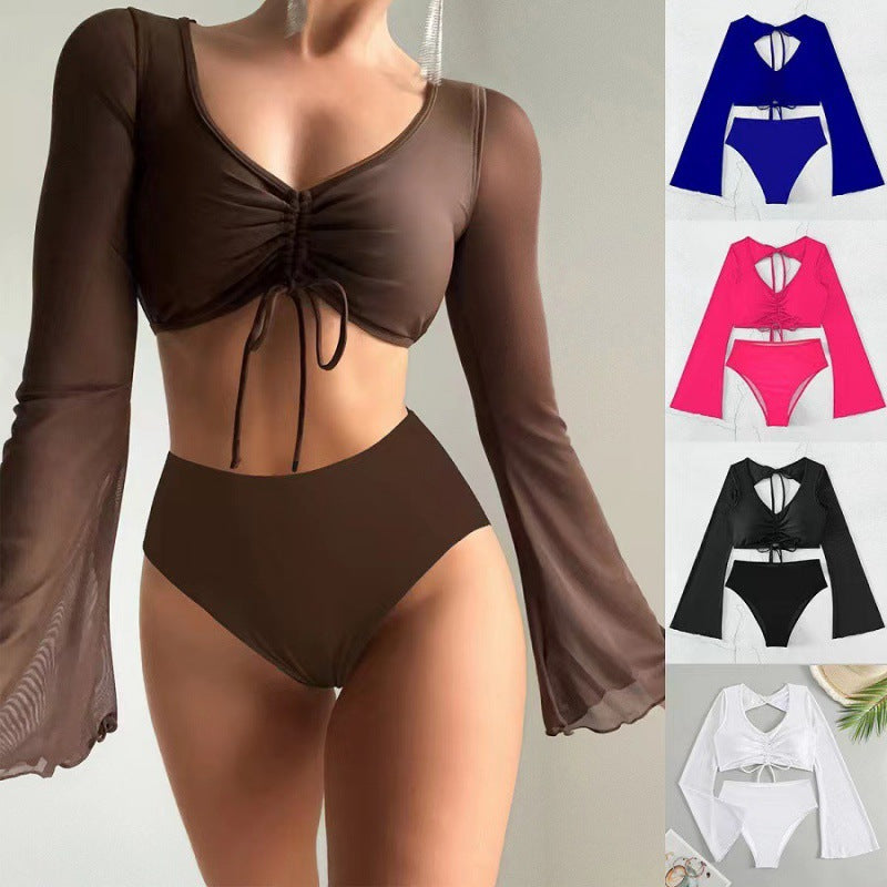 Damen Bikiniset mit langärmligem Oberteil und hoch geschnittenen Shorts R&B