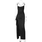 Damen Elegantes Satin-Maxikleid mit verführerischem Schnitt R&B