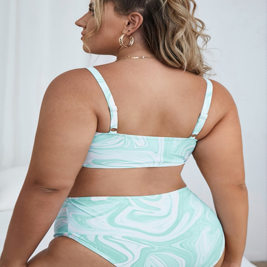 Damen Hochgeschnittenes Bikini-Set mit modernem Marmor-Design R&B