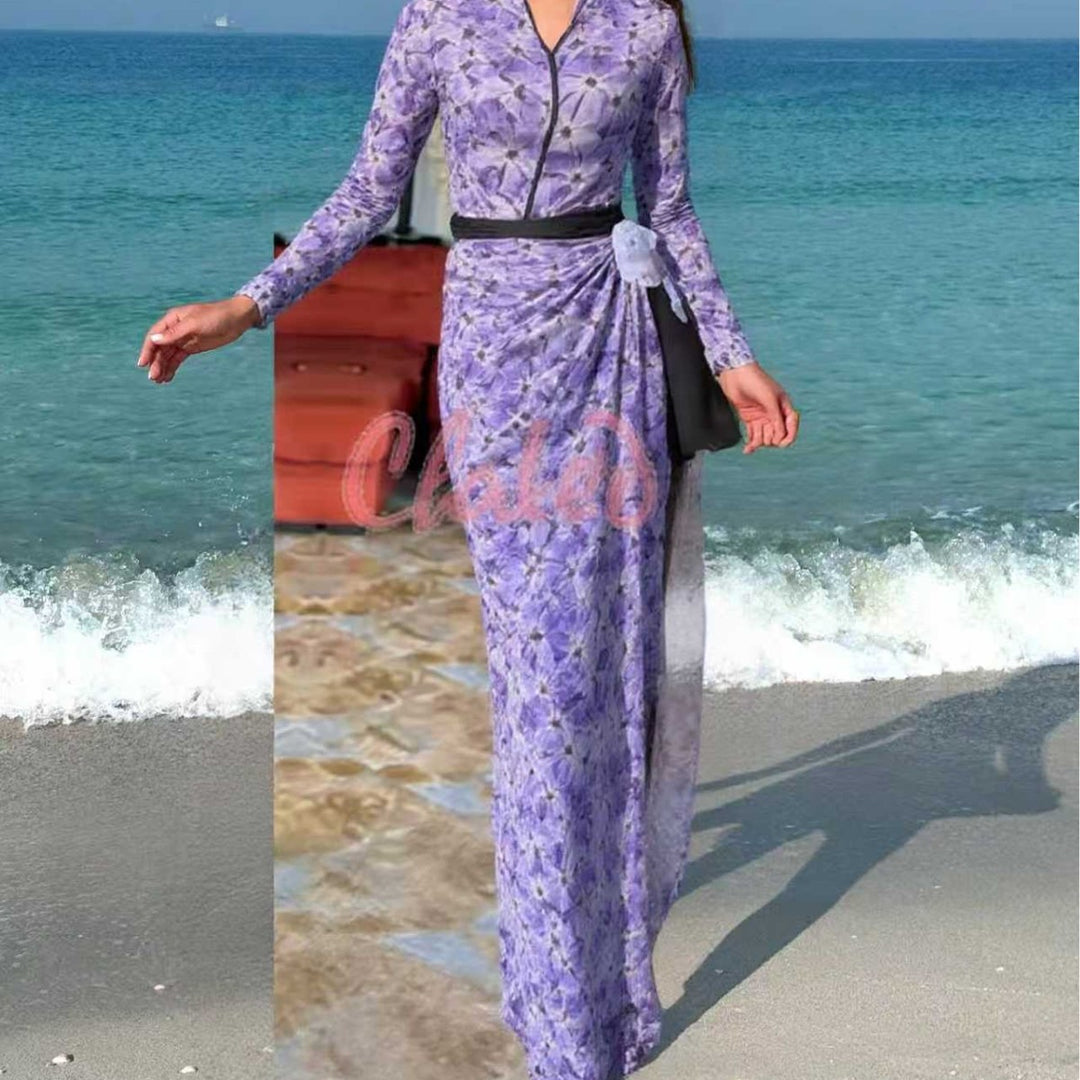 Damen elegantes Strandkleid mit floralem Muster R&B