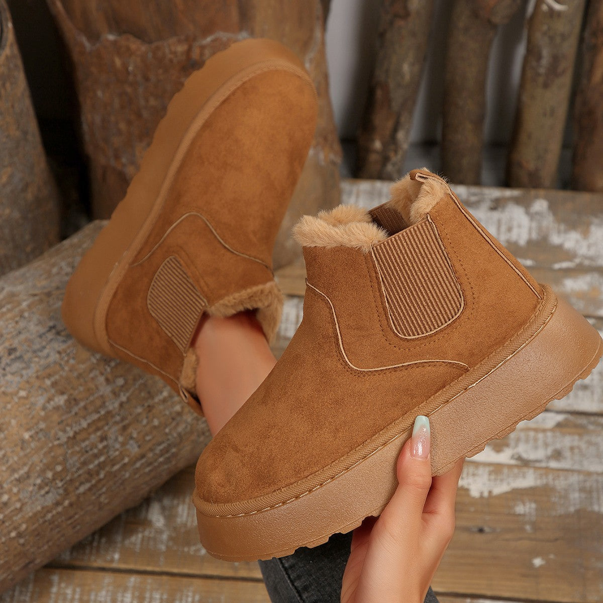 Damen Modische Ankle-Boots mit kuscheligem Futter und rutschfester Sohle R&B