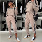 Damen Bequemes Sport-Loungewear-Set mit kontrastierenden Streifen R&B