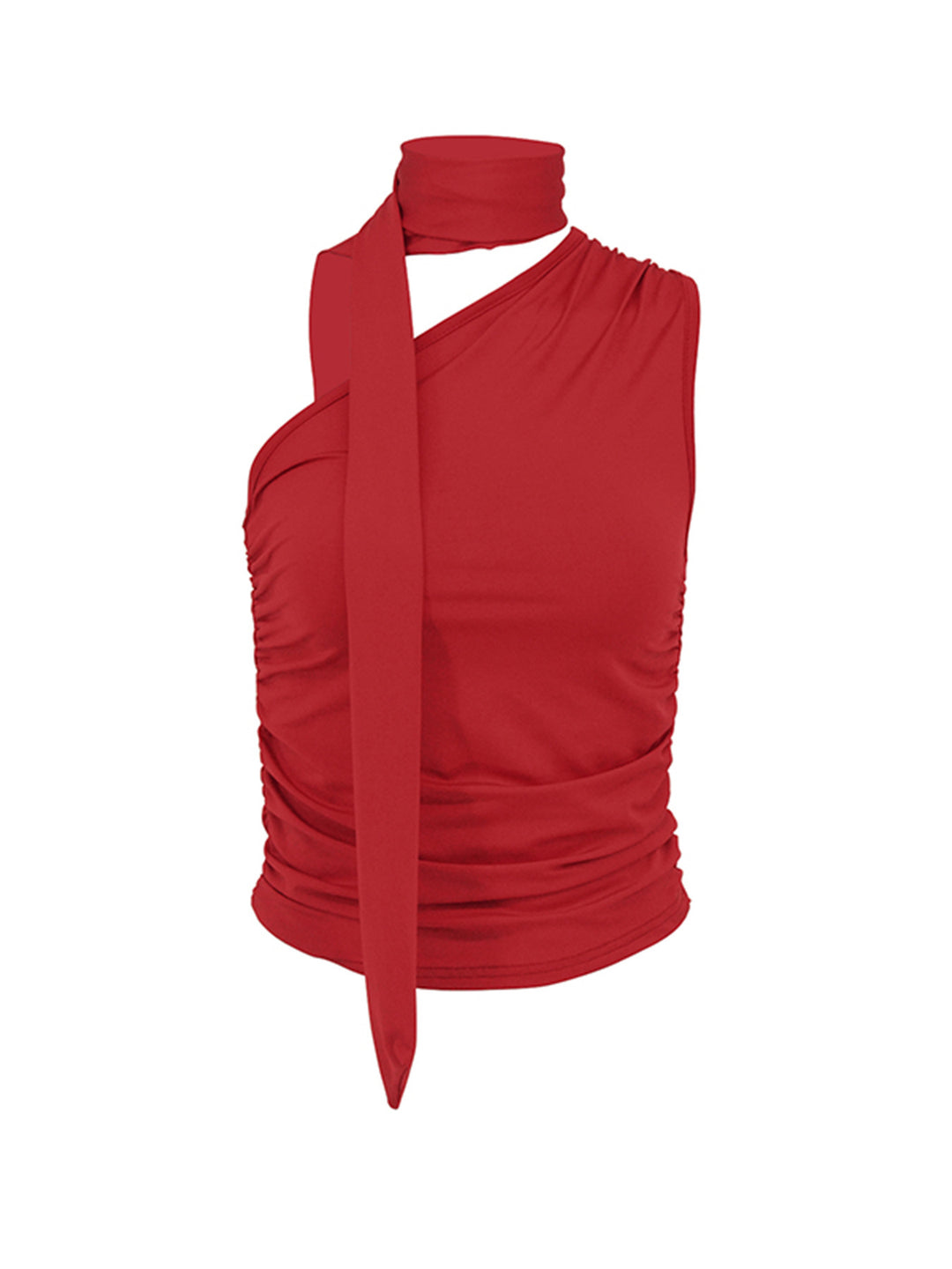 Damen asymmetrisches Top mit bindbaren Schlaufen und Raffung R&B