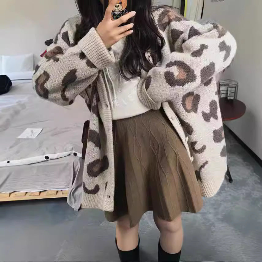 Damen Strickcardigan mit auffälligem Leopardenmuster und großzügigem Schnitt R&B