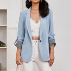 Damen Eleganter lässiger Blazer mit umschlagbaren Ärmeln und klassischem Schnitt R&B
