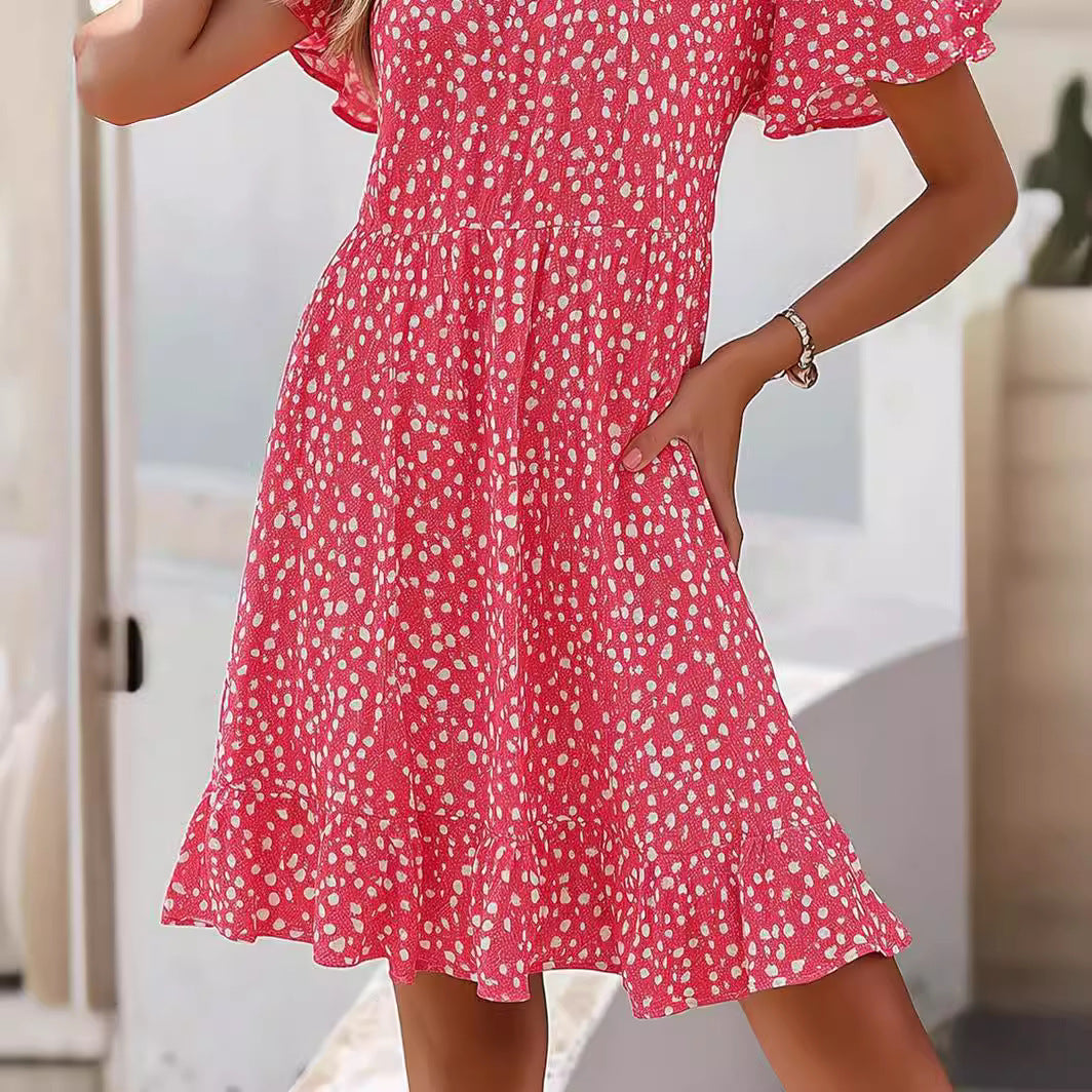 Damen lässiges Freizeitkleid mit fließendem Schnitt und Rüschensaum R&B